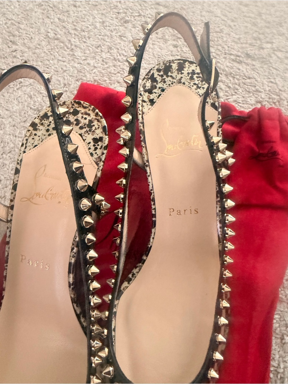 Christian Louboutin White Pointed Studded Slingback Heels - Picture 2 of 8
